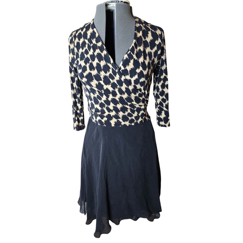 Diane Von Furstenberg Julian Two Henlow Birch Print Wrap Dress Black Silk Bottom